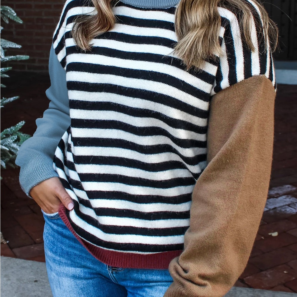 Black Striped Color Block Sweater  - S (4 -6), M (6 - 8)